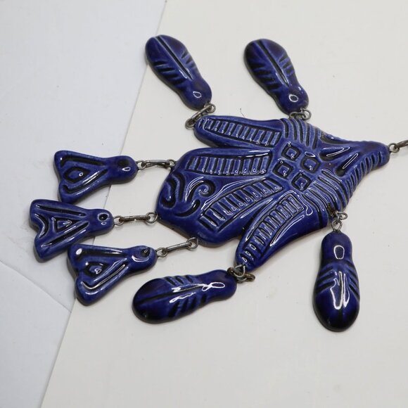 Vintage Scandinavian Ceramic Wall Hanging Art Danish Nordic Art Pottery MCM Blue - Picture 7 of 13